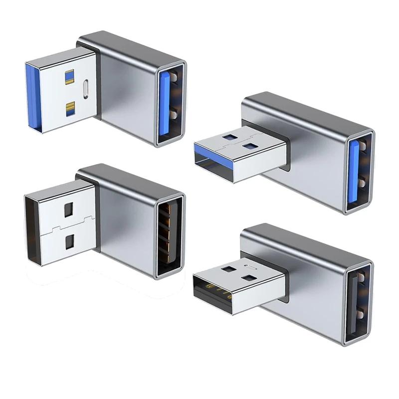 4PCS USB 3.0 Adapter Up And Down Angle, Left And Right Angle USB A Male To Female Converter Extender For PC, Laptop