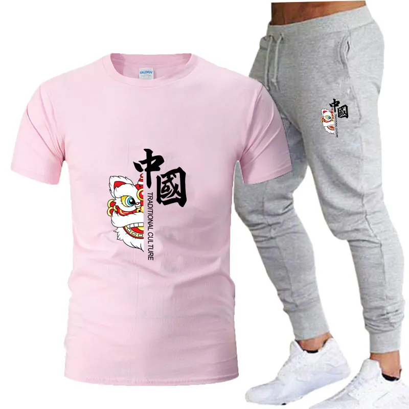 2025 summer cotton T-shirt and long sports pants, men's suit. Short sleeves. Long pants. Two-piece set ---absorbing. Fitness. Ca