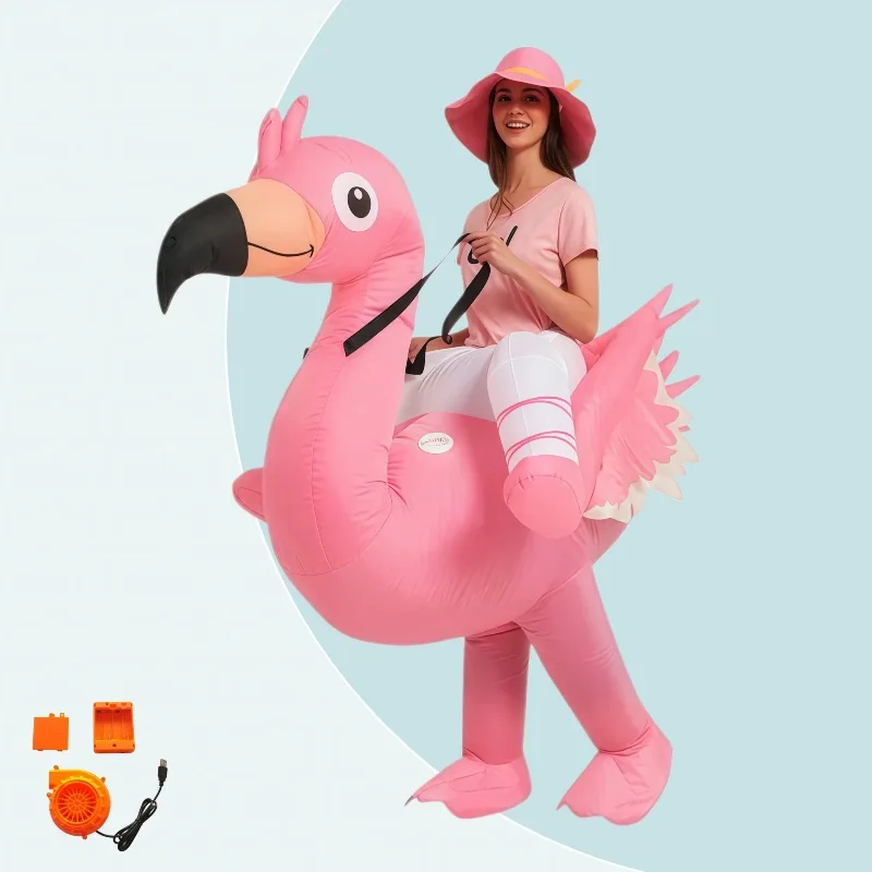Pink Flamingo Inflatable Costumes Cartoon Animal Blow Up Clothes Halloween Party Cosplay Costume Funny Performance Props - view 5