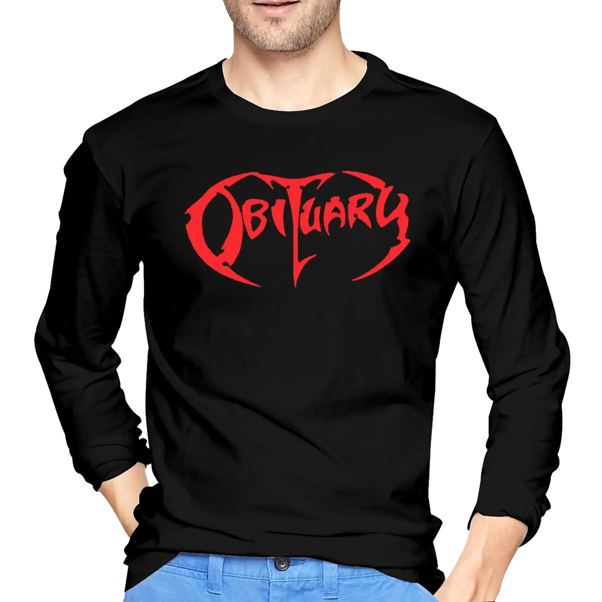 

Adult Obituary Band Logo Death Metal Trucker Men's Long Sleeved T-shirt Breathable Round Neck T shirts Spring and Autumn Men top