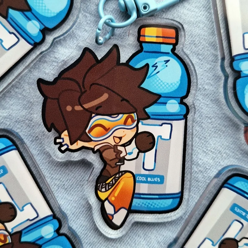 Overwatch Hana Song 5cm Drink Theme Acrylic Keychains Hero Character Bag Charms Backpack Pendants Daily Decor Accessories Gifts view 4