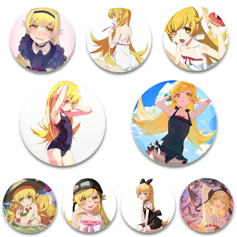 Anime Figures Shinobu Oshino Round Soft Button Pins Brooch DIY Backpack Clothes Decoration Jewelry Accessories Gifts for Friends