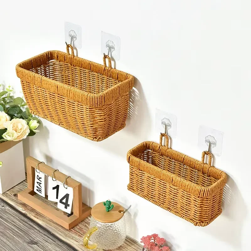 Modern Plastic Woven Wall Mounted Basket for Kitchen Onion Ginger Garlic Storage