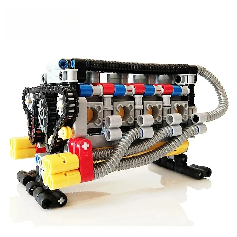 

Строительные блоки двигателя Super V8, горизонтальный противоположный 8-цилиндровый двигатель в сборе, модель DIY, образовательный технический набор, подарок