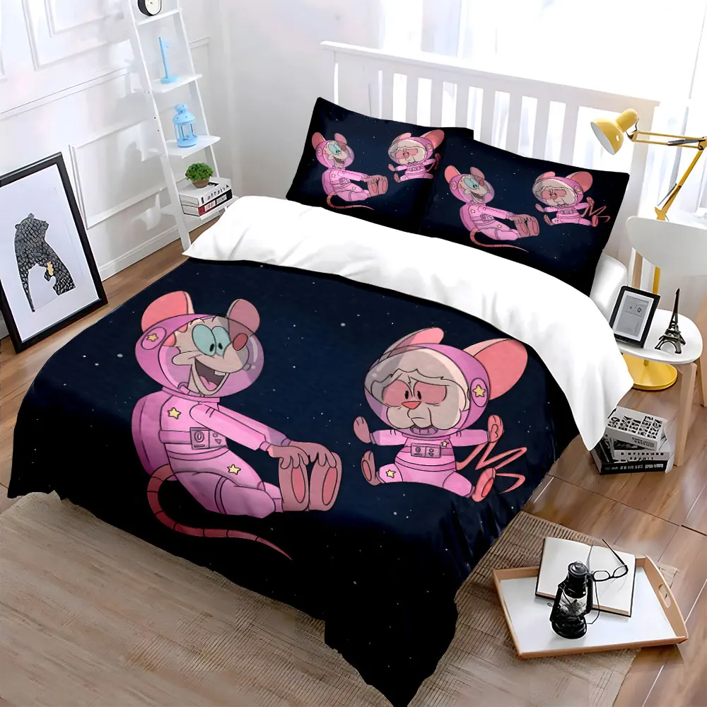 Cartoon pink astronaut mice in space Printed Duvet Cover Set 1 Duvet Cover+2 Pillowcase Multi Size Bedroom Bedding Decor