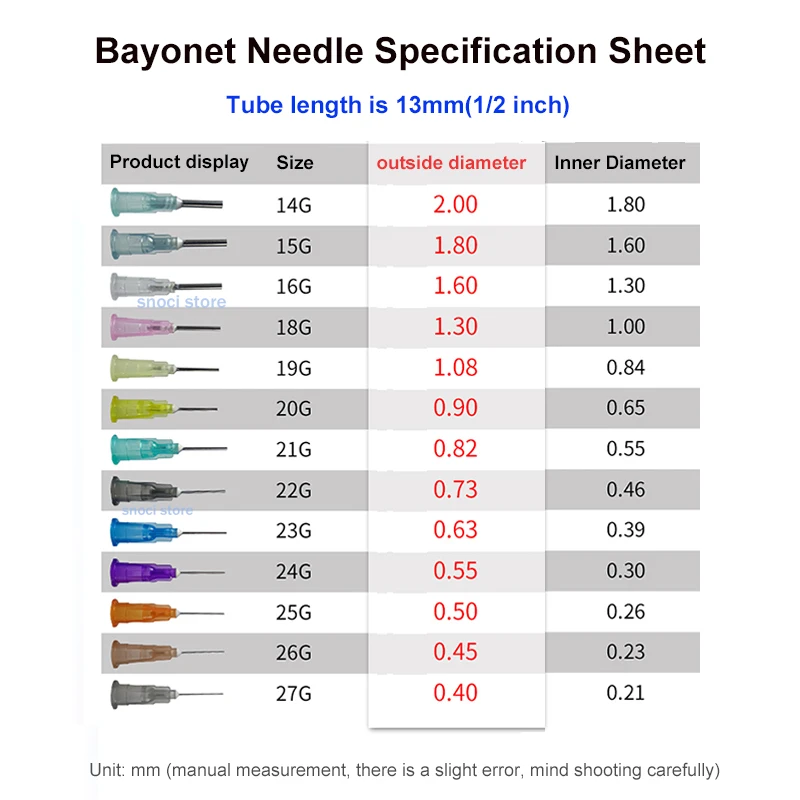 13mm Dispensing Needle Glue Needle 0.5 Inch 14G-28G Suitable for All Glues Liquid Solder Paste Adhesives Dispenser Needle 100Pcs