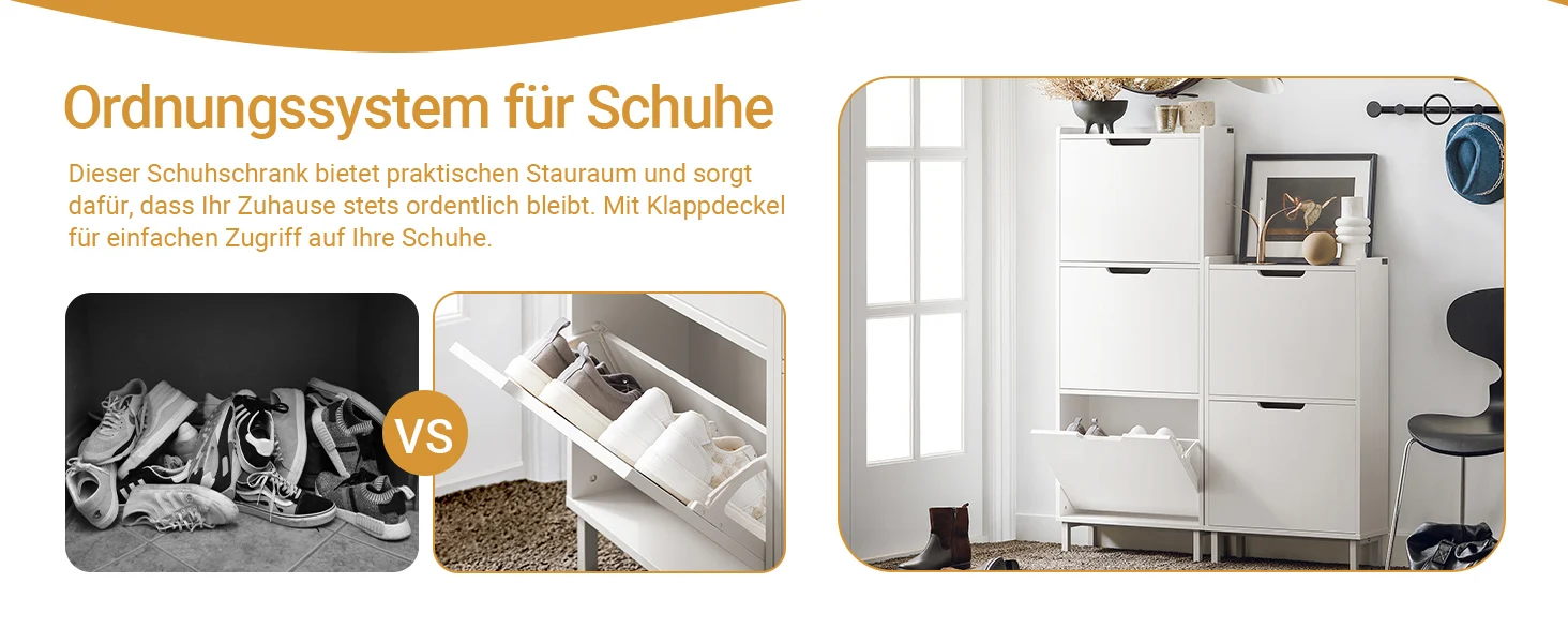 SoBuy FSR151-H-W Schuhkipper mit 3 Klappen Schuhschrank schmal Schuhregal mit 6 Ablageflächen Schuhkommode Schuhablage Weiß – Detail 2