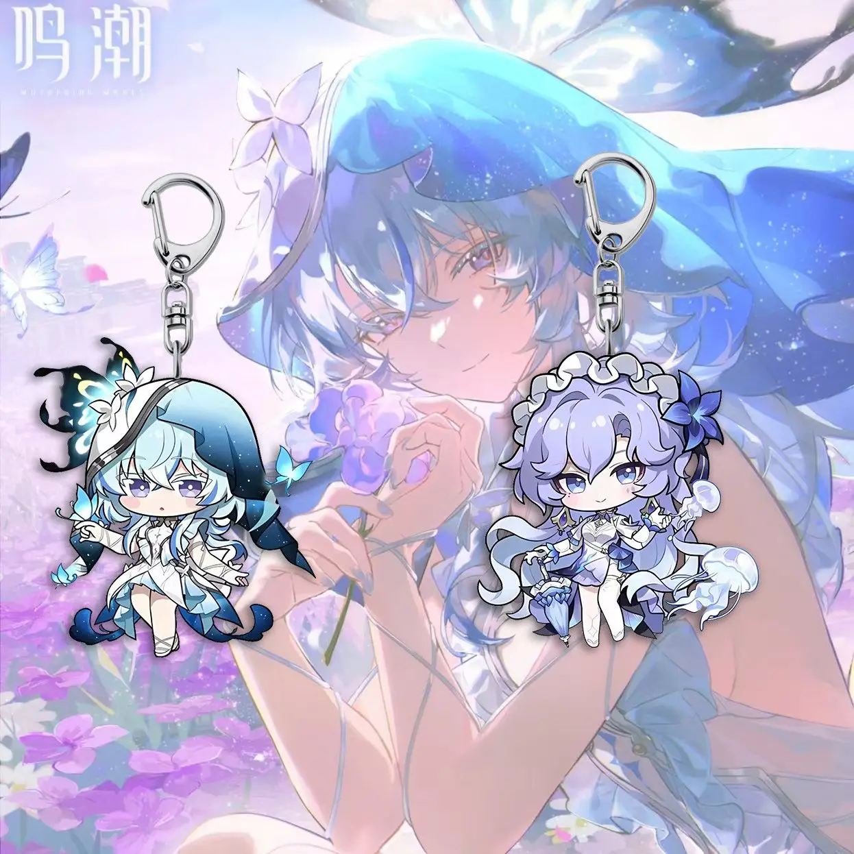 2pcs Wuthering Waves Cantarella  Acrylic Anime Expression Picture Keychain Cell Phone Chain Pendant Key Ring Bag Decor