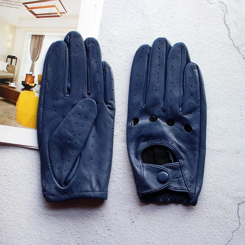 Women's Summer Full Finger Leather Gloves Breathable Single-Layer Sheepskin Fashionable Short Motorcycle Riding Gloves
