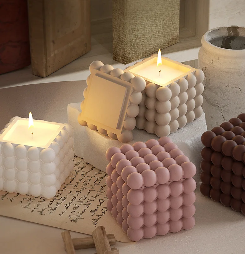 3D Bubble Cube Candle Silicone Mold DIY Soy Wax Candle Making Soap Chocolate Dessert Resin Mold Storage Box Home Decoration