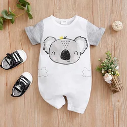 Newborn Baby Clothes Boy Grey koala print Jumpsuit Summer Short Sleeve Romper 0-18 month Infant Toddler Pajamas One Piece Outfit