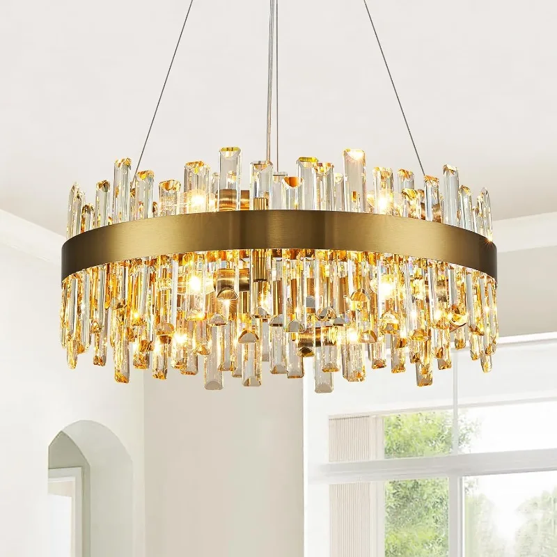 

Siljoy Modern Crystal Chandelier, Modern Flush Mount Chandelier Ceiling Light for Dining Room Living Room Kitchen Island Entry