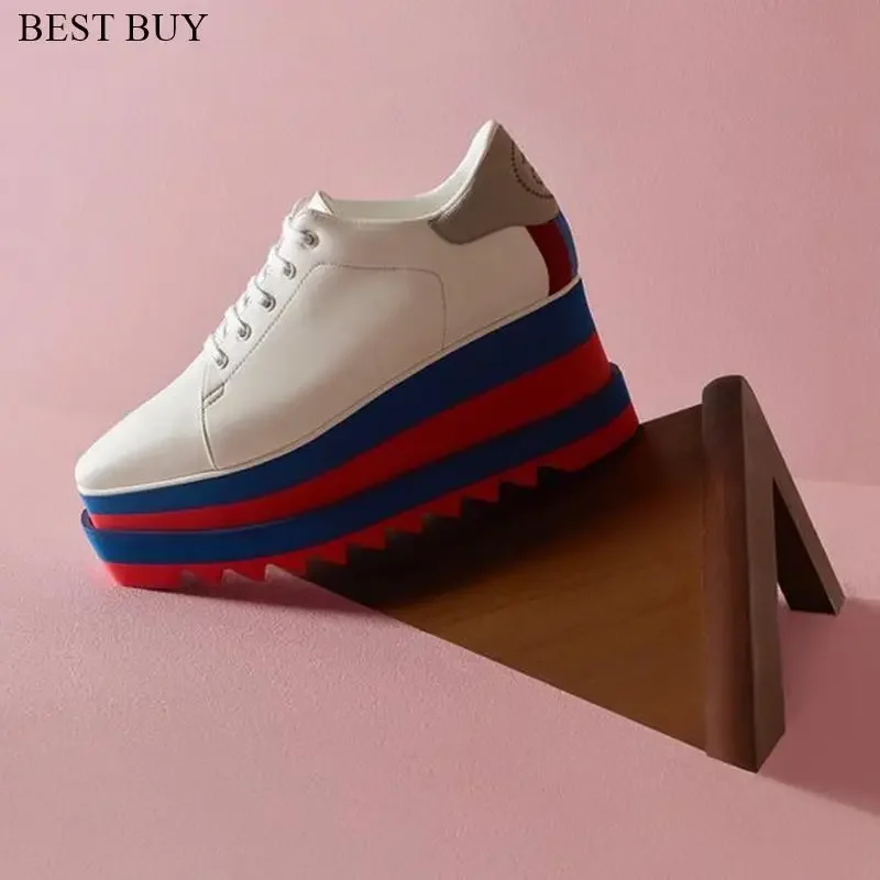 

Женские кроссовки на платформе, повседневная обувь на танкетке на толстой подошве, подиумная обувь с квадратным носком, роскошная брендовая женская уличная обувь с деревянной подошвой, сабо