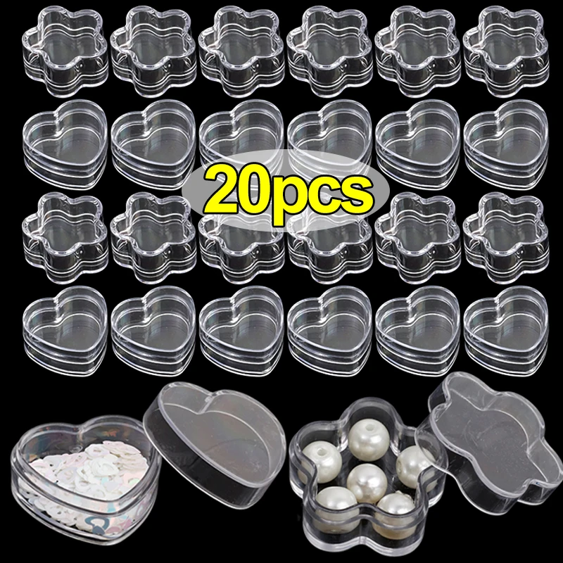 1/20pcs Transparent Plastic Jewelry Bead Storage Boxes Set Star Heart Container Jars Make Up Organizer Bead Gems Case Bottle