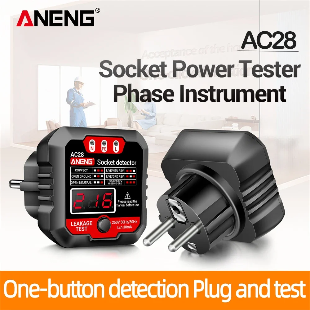 ANENG AC28 gniazdo cyfrowe Tester mocy lokalizator wyłącznika bezpieczeństwa 250V 50Hz/60Hz z gniazdem polaryzacji Tester napięcia wtyczka ue/US