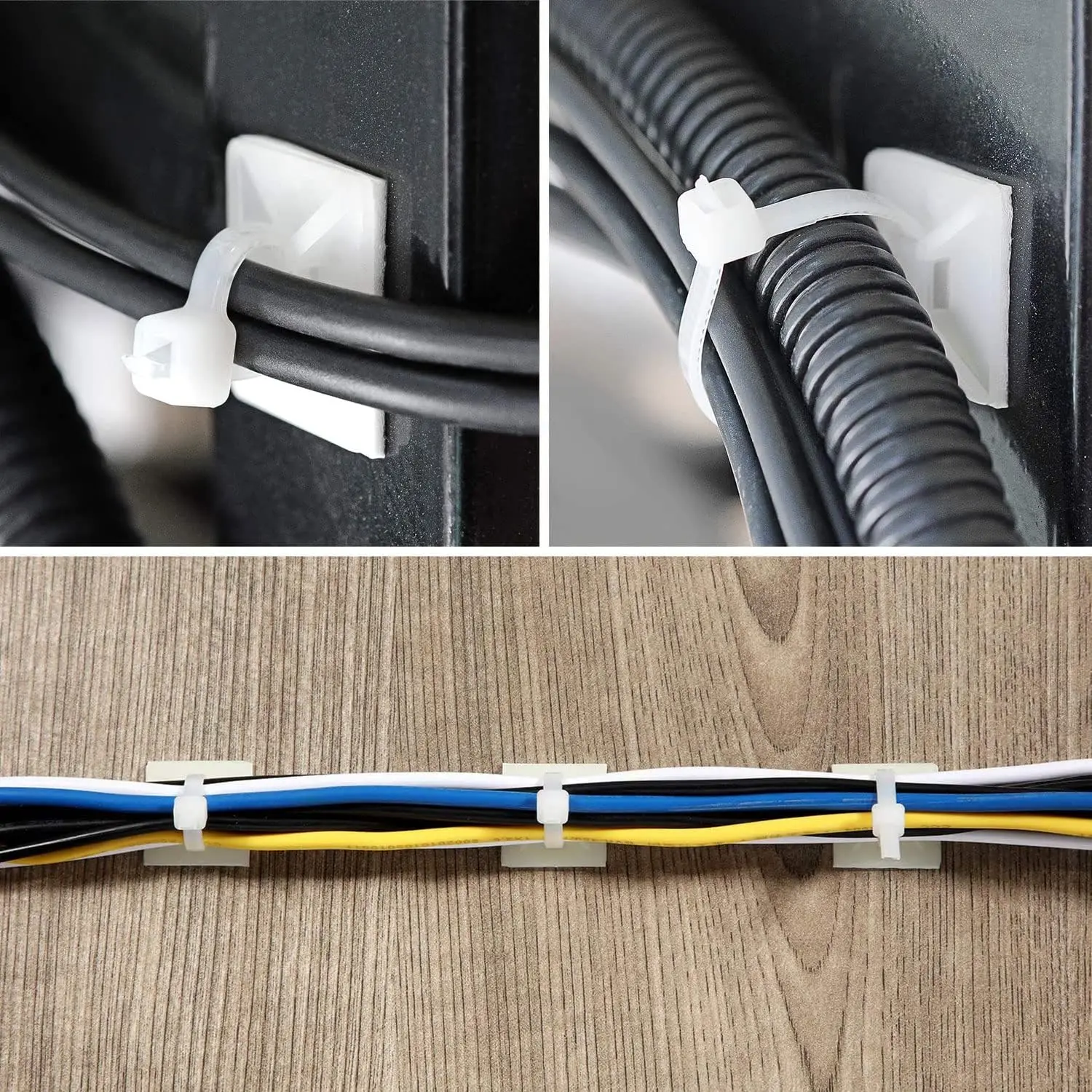 Self-locking plastic nylon tie  + Nylon Square Plastic 3M Self Adhesive Wire Zip Fixed Seat Holder Cable Tie Mount Base