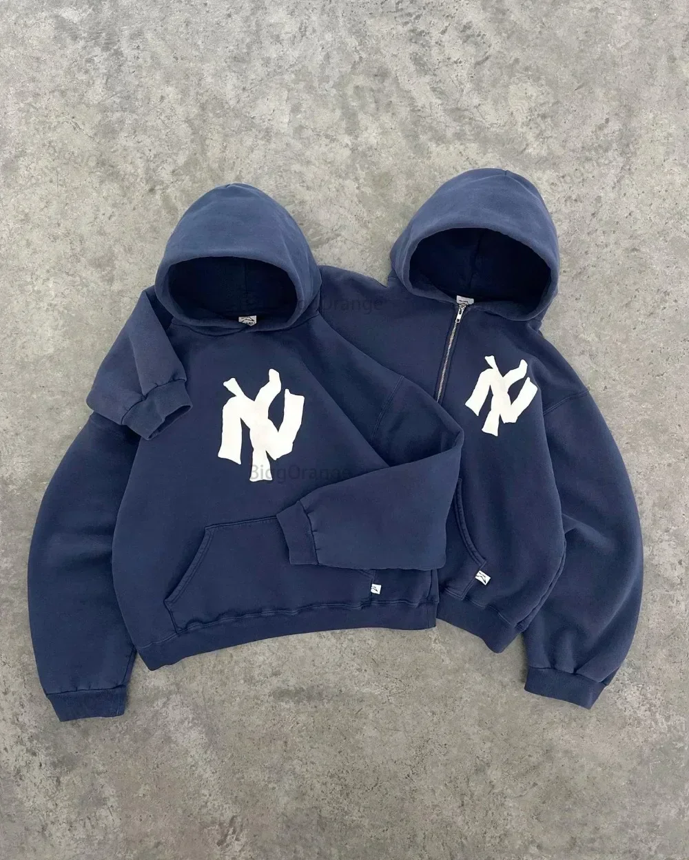 Harajuku Blue Fashion Letter Pattern Printed Hooded Sweatshirt Men And Women Trend Hip-Hop Casual Loose Y2K Zipper Sweatshirt