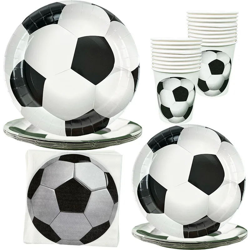 Football Disposable Party Tableware Soccer Ball Plates Cups Napkins Kids Boys Birthday Party Decor Supplies