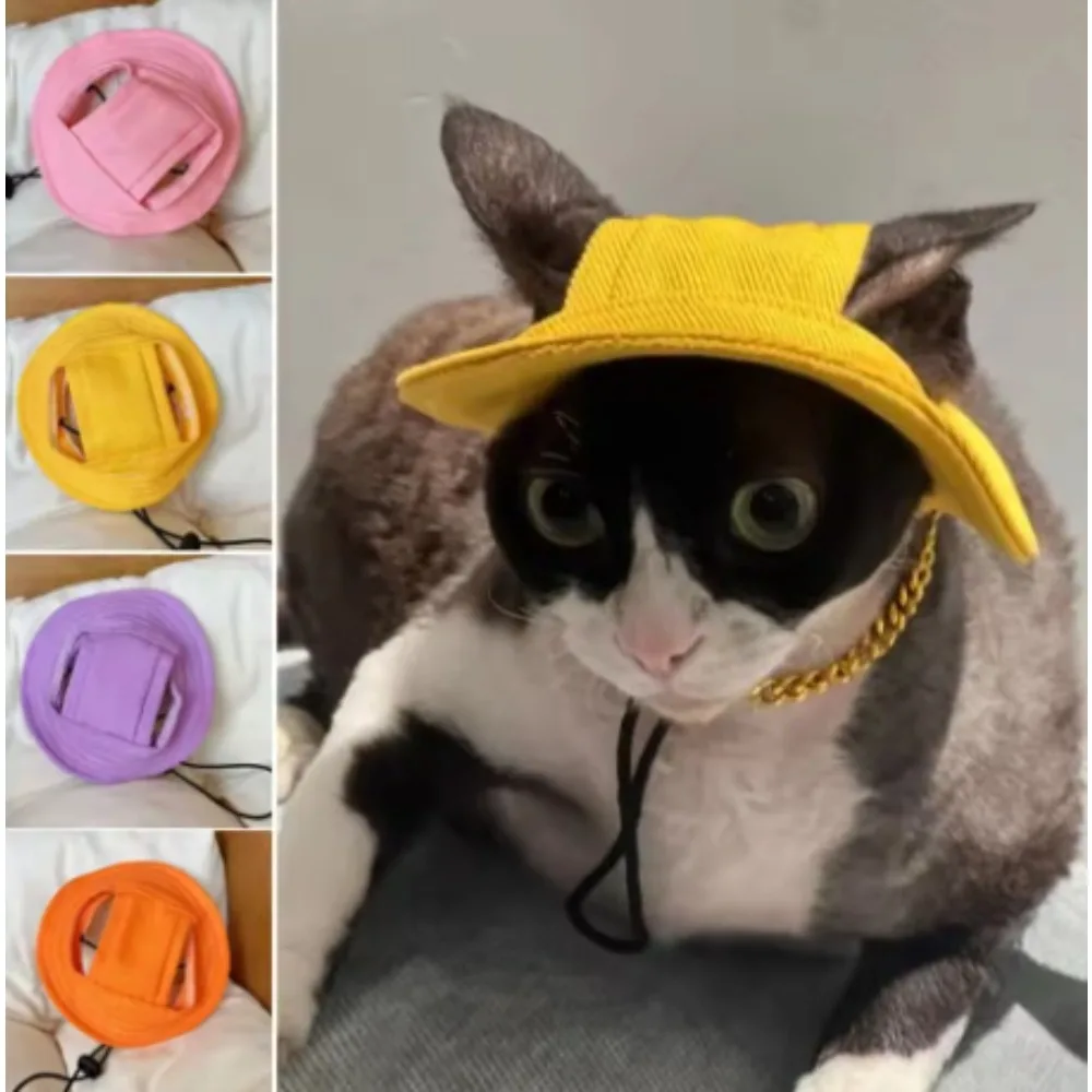 Casual Cotton Pet Sunshade Cap Adjustable Solid Color Dog Cat Bucket Hat Breathable Sun Protection Pet Fisherman Hat Travel