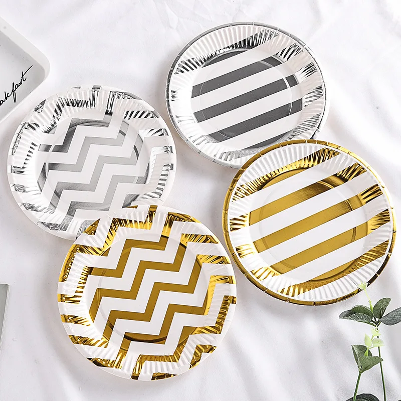 Pink Blue Stripe Dot Disposable Tableware Sets Paper Cups Plate Straws Fork Disposable Sets Wedding Birthday Party Decorations