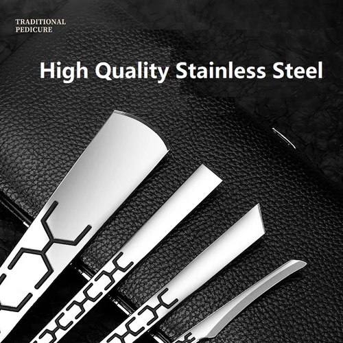 Imagen 2 del producto Juego de cuchillos de pedicura duros, raspador de callos para pies, empujador de cutículas de acero al manganeso alto, herramientas para tratamiento de uñas encarnadas, Kit de herramientas de pedicura
