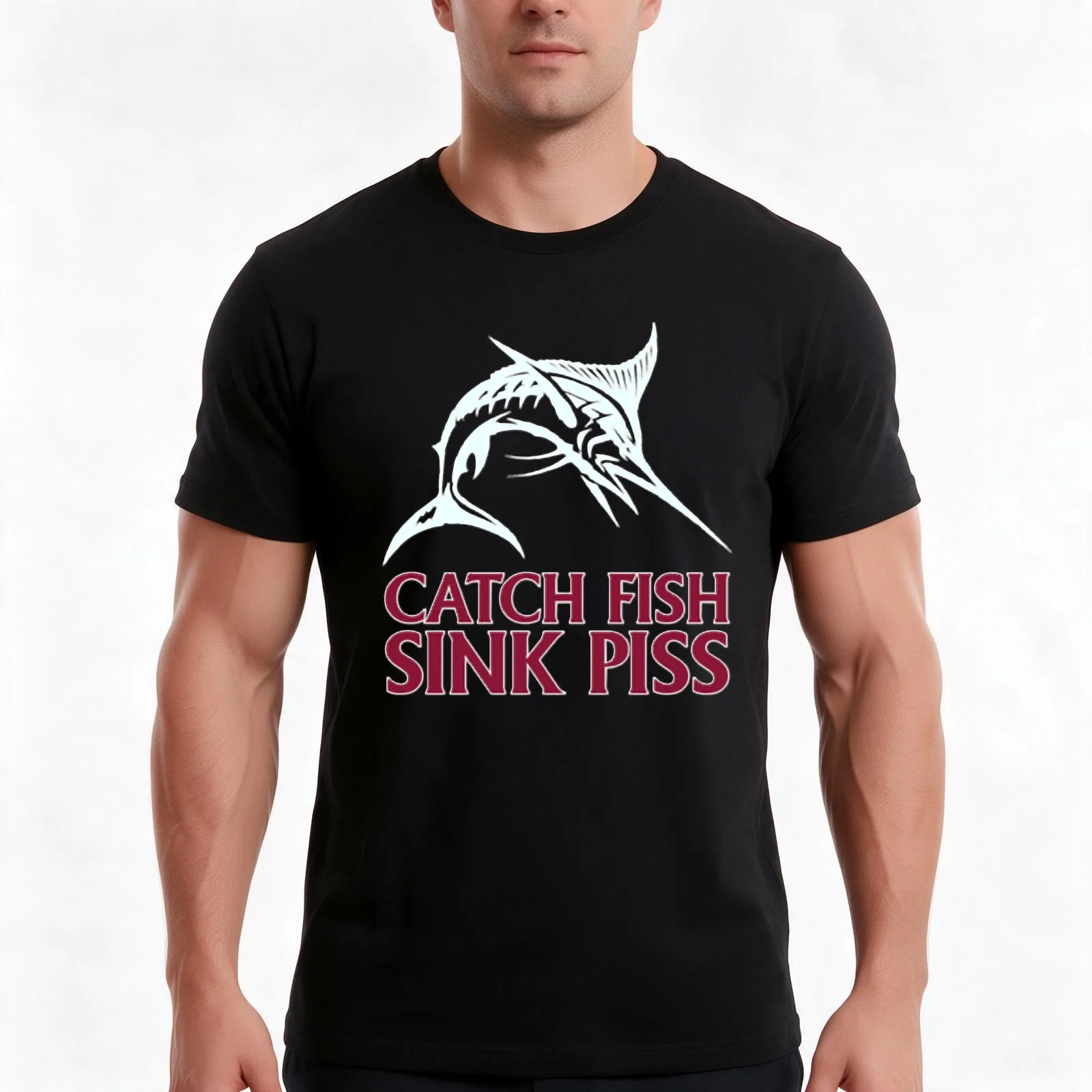 Catch Fish, Sink Piss - Black Classic T-Shirt, Summer Casual Cotton Tee, Oversized Streetwear Tops, Vintage Graphic Print
