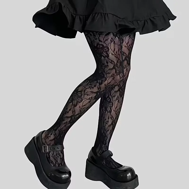 

Women's Black Lace Sheer Pantyhose with Intricate Patterns - Breathable Comfort for Casual & Formal Wear, Hand Wash Only
