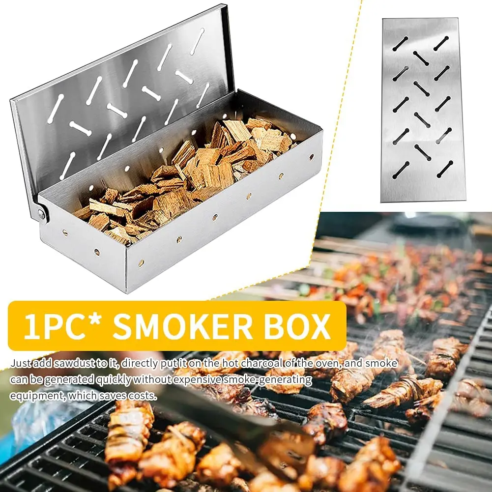 

E2 Wood Chips BBQ Grill Smoker Box Barbecue Grill Meat Infused Smoke BBQ Accessories Add Smokey Flavor on Gas or Charcoal Grills