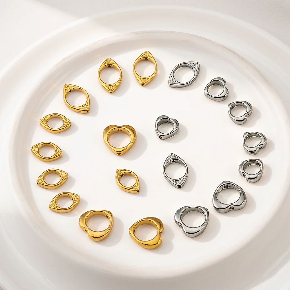 ﻿5/10pcs Stainless Steel Heart Frame Wrapped Bead Lace Bead Spacers Loose Beads for Jewelry Making DIY Handmade String Bead
