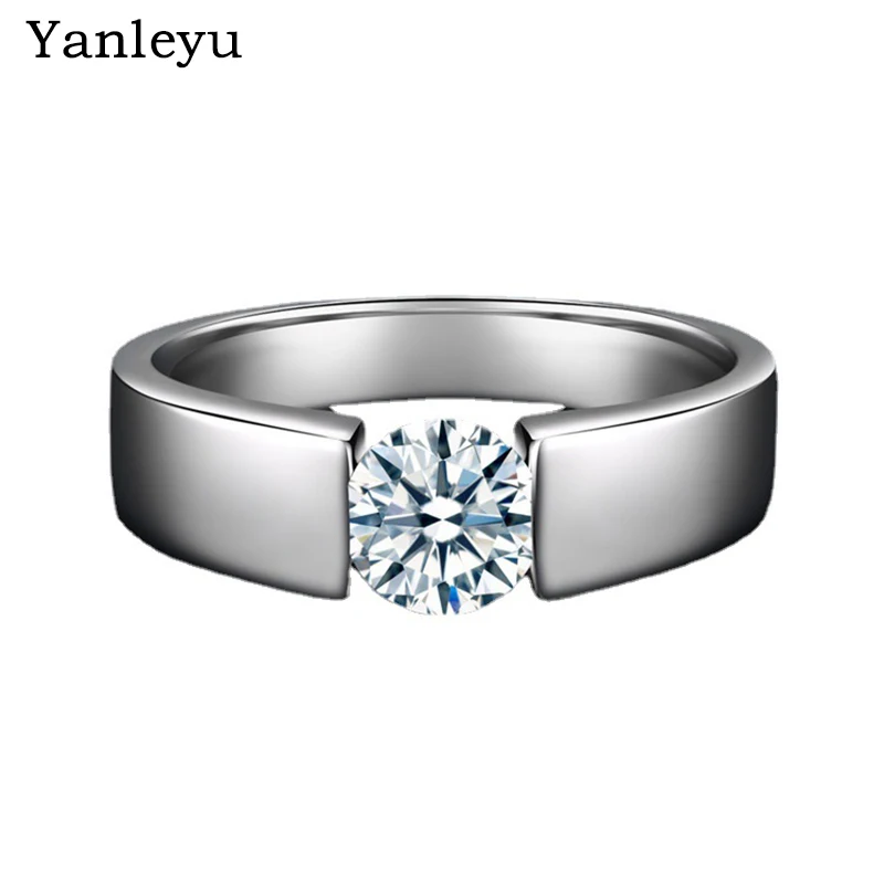 

Yanleyu Engagement Rings for Men Women Solid Tibetan Silver Solitaire 1.0 Carat CZ Zircon Stone Wedding Jewelry Wholesale