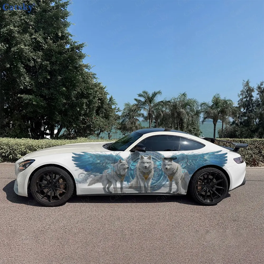 2pcs Magic Rune Winged Wolf Pack Car Side Wraps, Self-Adhesive PVC Waterproof & Scratch-Resistant Stickers, Car Accessory Gift
