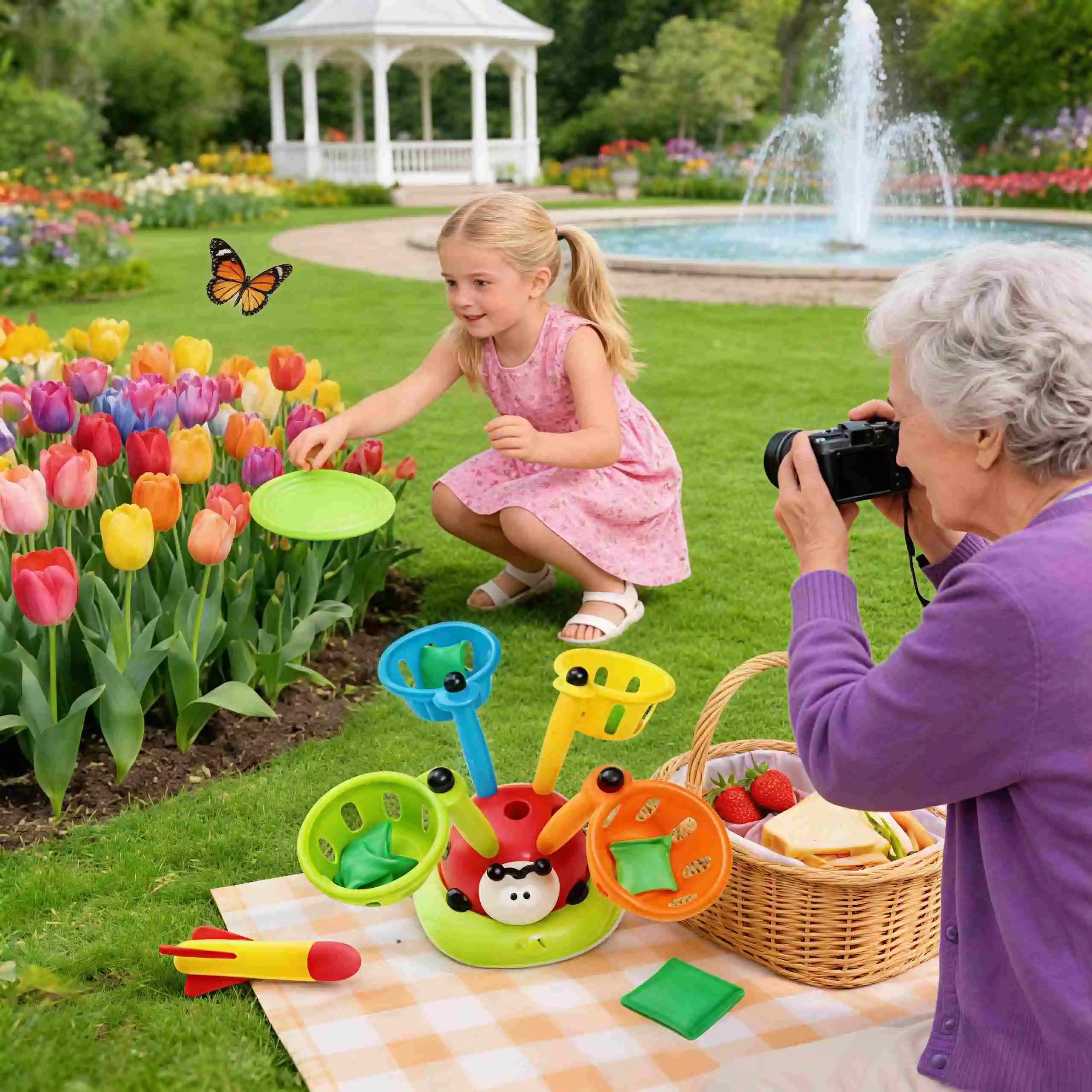 ของเล่นกีฬาและการศึกษาอเนกประสงค์เลดี้บั๊ก 4-in-1: เครื่องกระโดดเชือก, โยนห่วง, กระโดด, โยนถุงถั่วหรือลูกเบสบอล, เล่นยิงจรวด, ของเล่นในร่มและกลางแจ้งสำหรับเด็ก, ได้รับความนิยมจากเด็กชายและเด็กหญิง