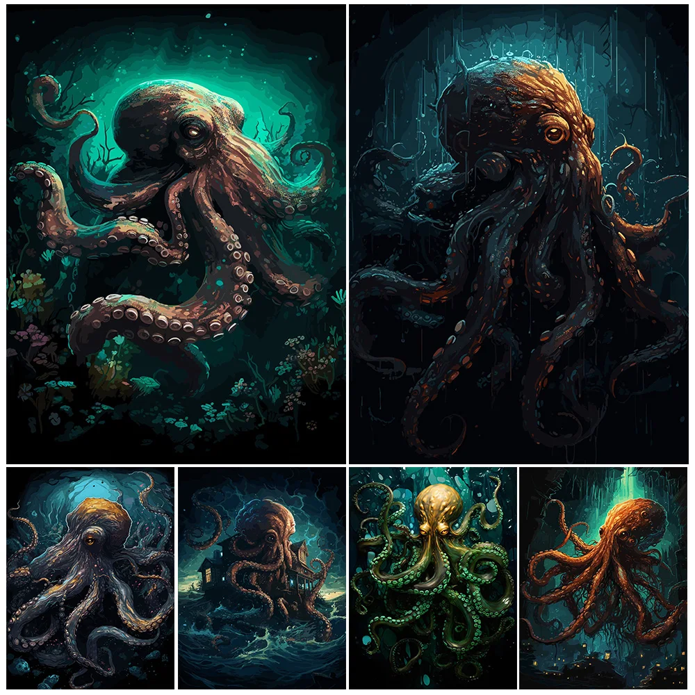 

The Kraken Of The Deep Sea Abstract Wall Art Canvas Painting Ancient Octopus Gothic Art Poster Print Home Decoration Unframe