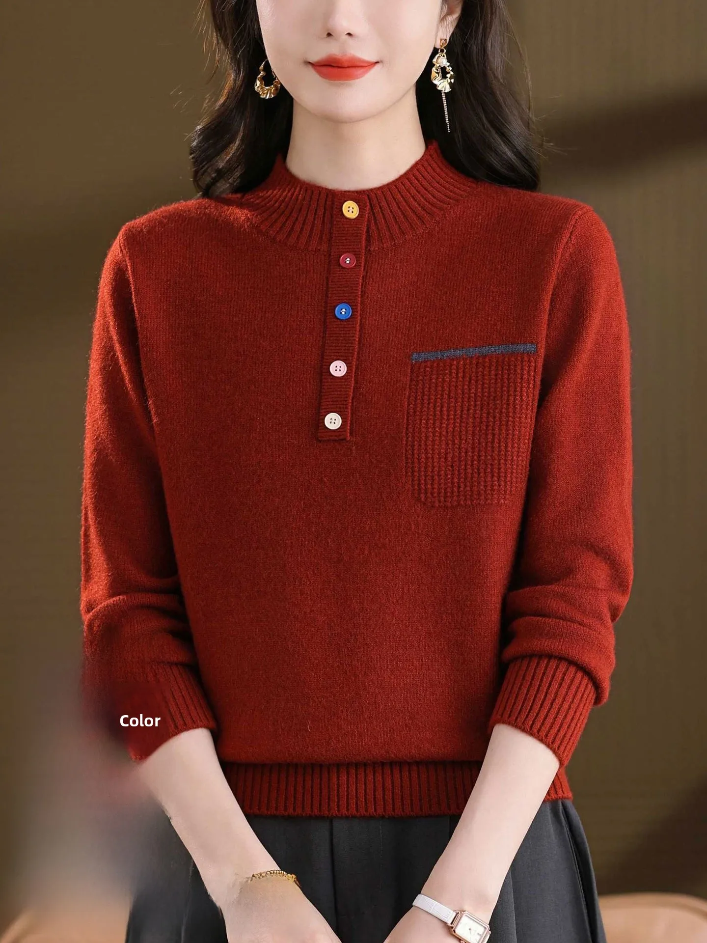 Suéter de Lã Tricotado sso e E para Mulheres, Gola Alta, Top Quente para Outono e Inverno, Nova Chegada, Estilo Cas...
