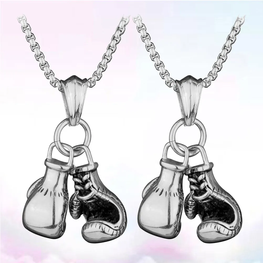 

2Pcs Boxing Gloves Necklace Set Premium Metal Pendant Fashion Collarbone Necklace for Women Men Punk Style Birthday Valentine