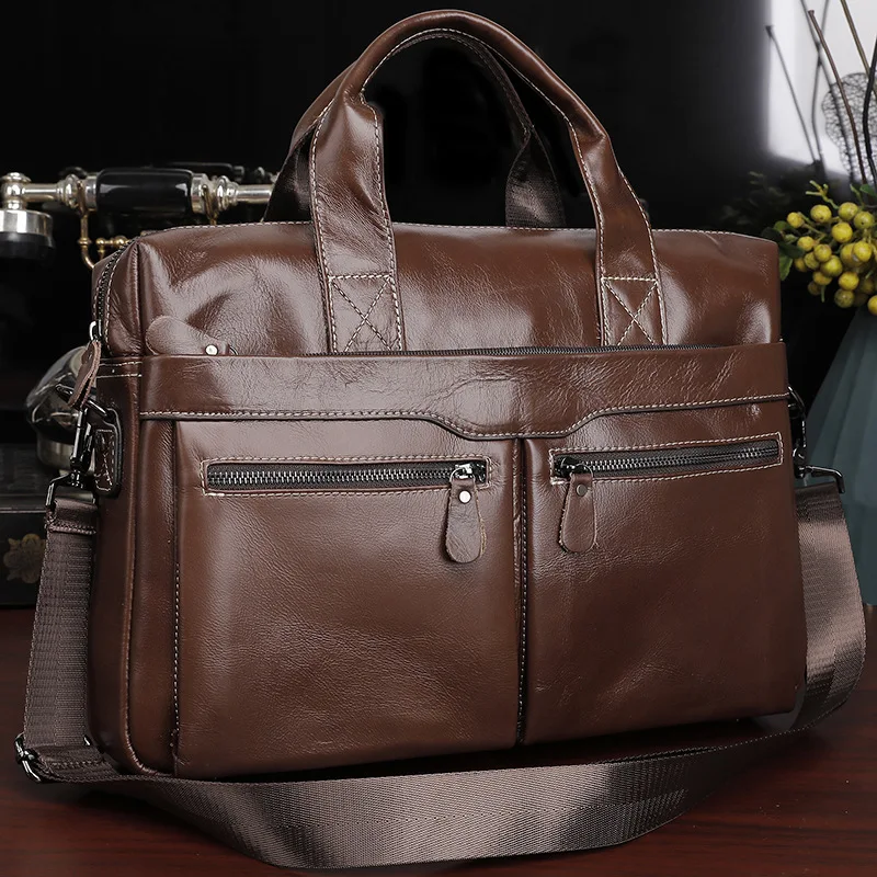 Office Men Genuine Leather Handbags Large Leather 14\