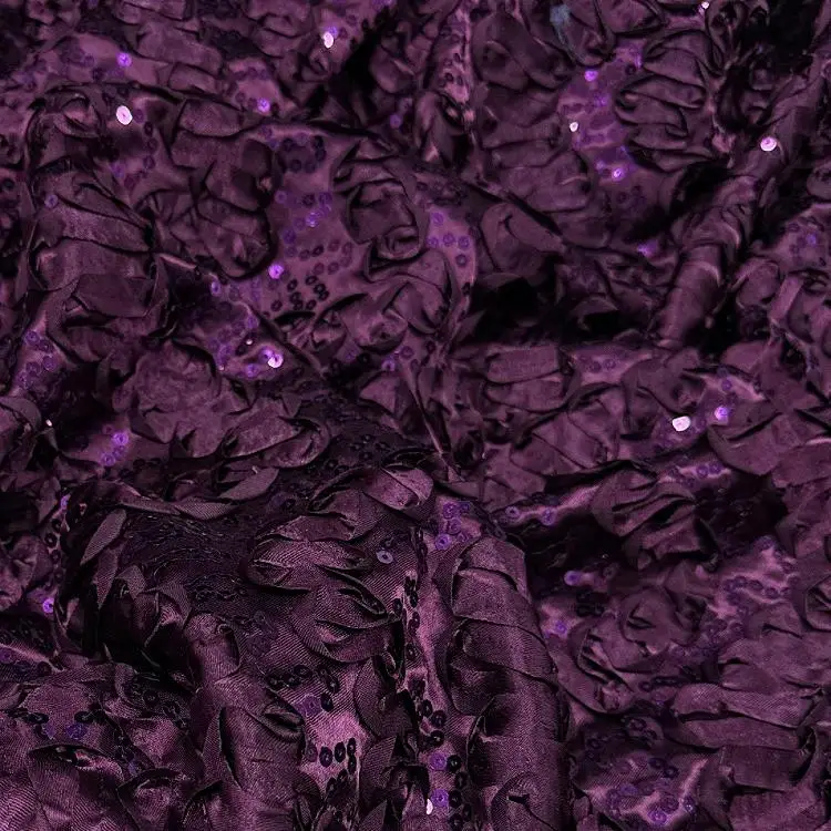 Purple Full Surface Digital Floral Sequin Embroidery Fashion Fabric Designer Fabric for gowns traditional dresses Wardrobe Cloth