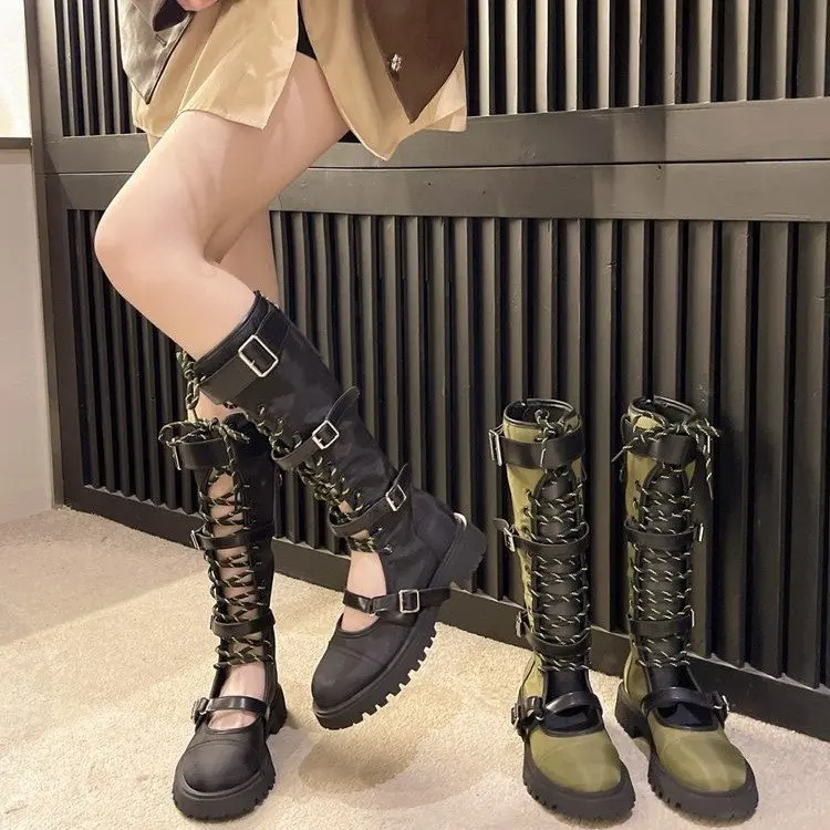 Botas Chelsea para mulheres na altura do joelho, botas de motocicleta, sapatos legais, alta qualidade, sandálias femininas, na moda esportiva