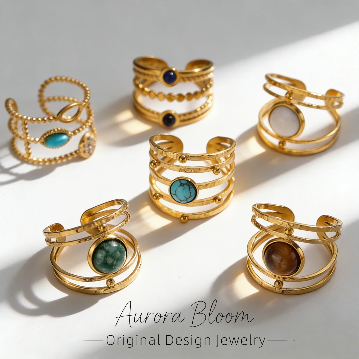 AURORA Bohemian Stainless Steel Open Rings Fo...