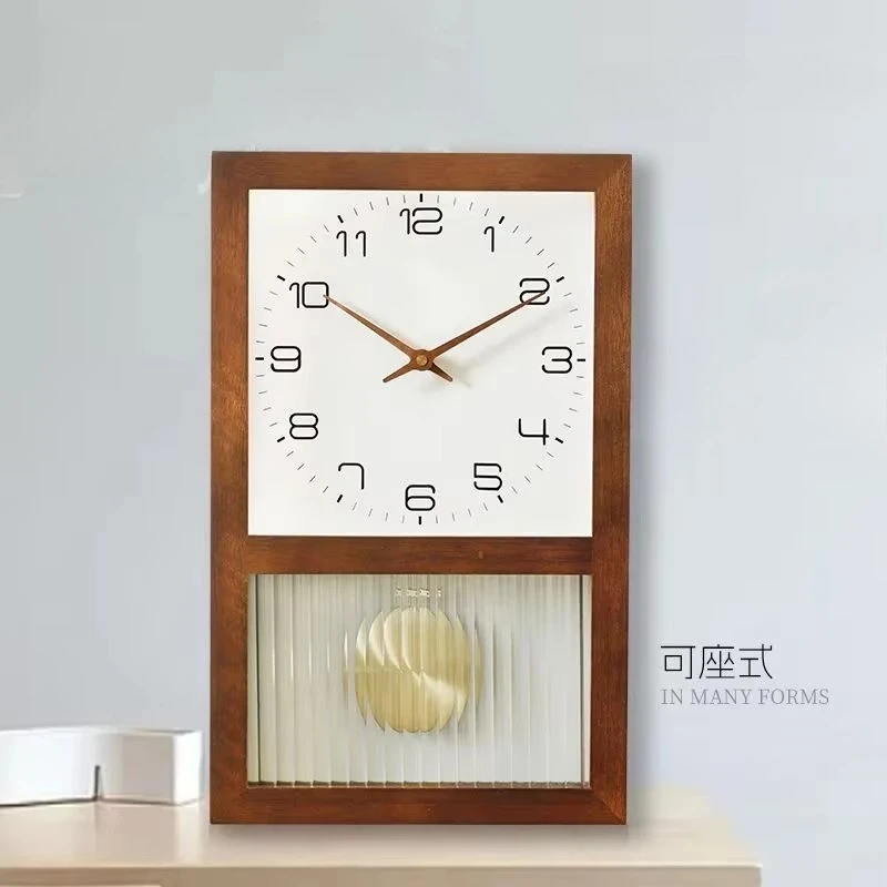 Japanese Simple Solid Wood Wall Clock, Versatile Retro Small Clock, Desktop & Living Room Home Decoration