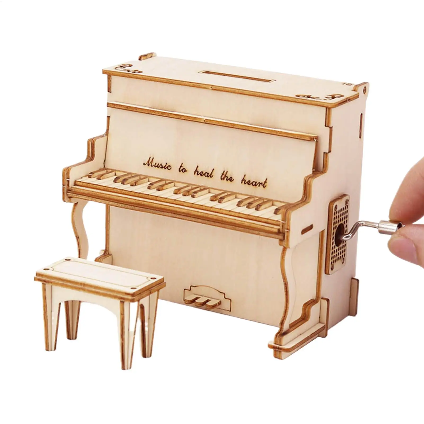 Wooden 3D Puzzle Kits Creative Hand Cranked Piano Music Box Building Blocks Toys Set DIY Assemble Models for Teens & Adults Gift