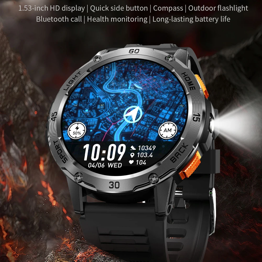 For Xiaomi GPS Sports Smart Watch Men 400 mAh Battery Compass Military Outdoor Fitness Watch Heart Rate BT Calling Smartwatch