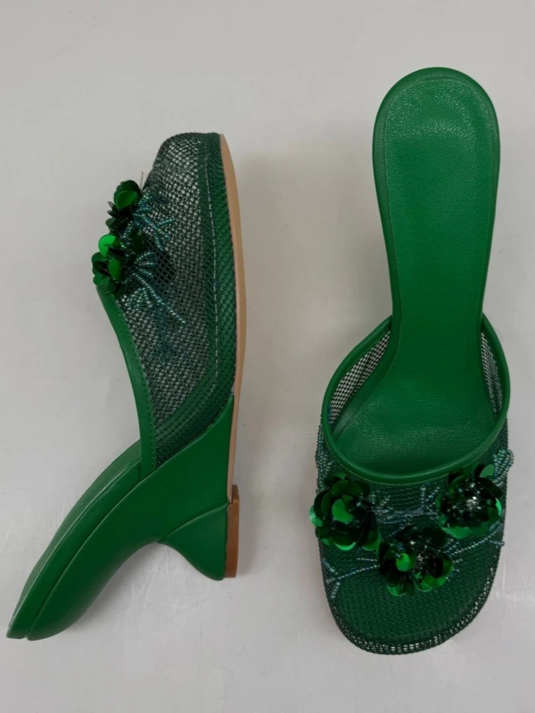 2026 New Women Mules Sandals Mesh Hollow Out Thick Sole Wedge Heels Summer Slip on Open Toe Casual Female Slippers image 3