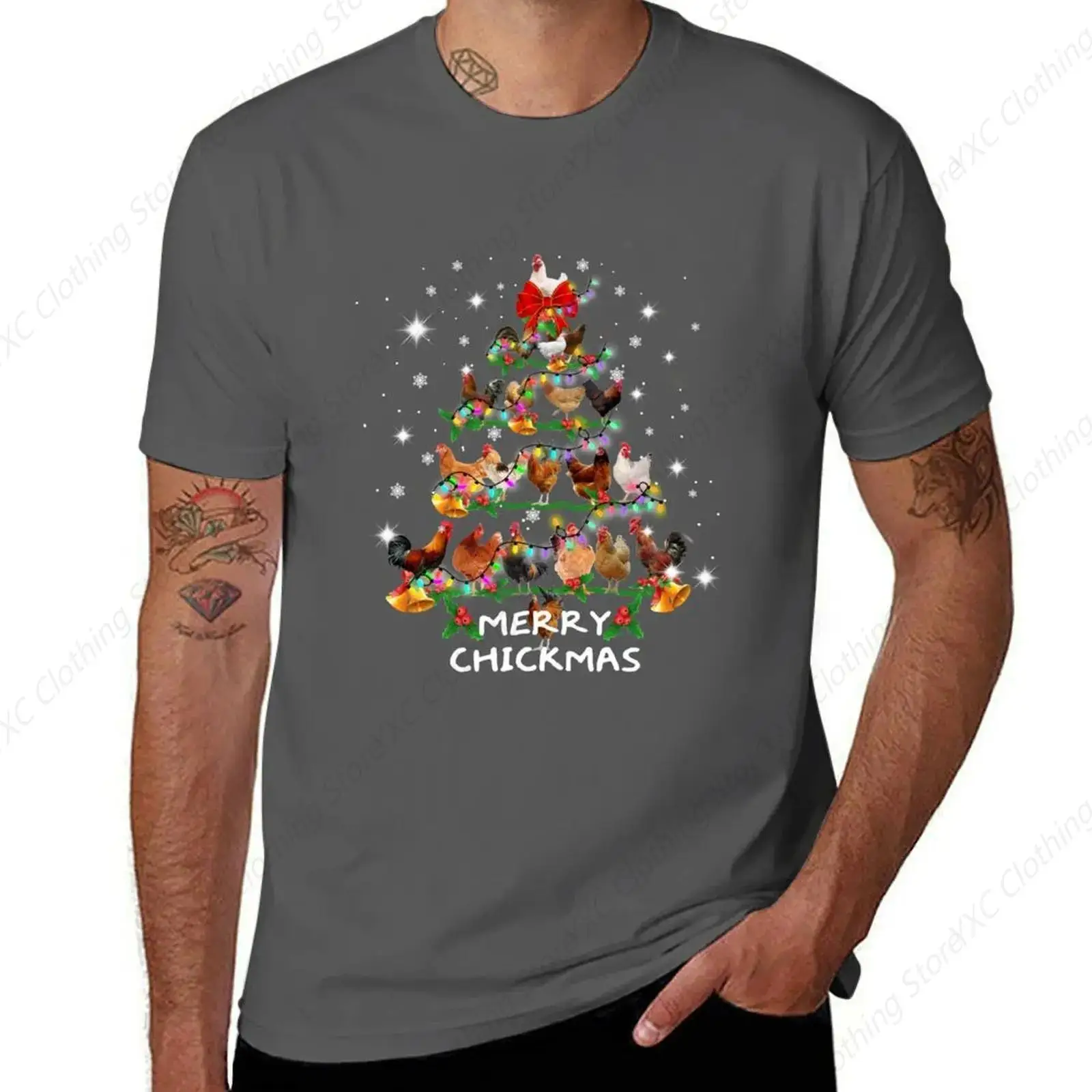 T-Shirt For Funny Chickens Christmas Tree Tee Ornament Decor Gift T-Shirt vintage boys animal print boys whites men t shirts