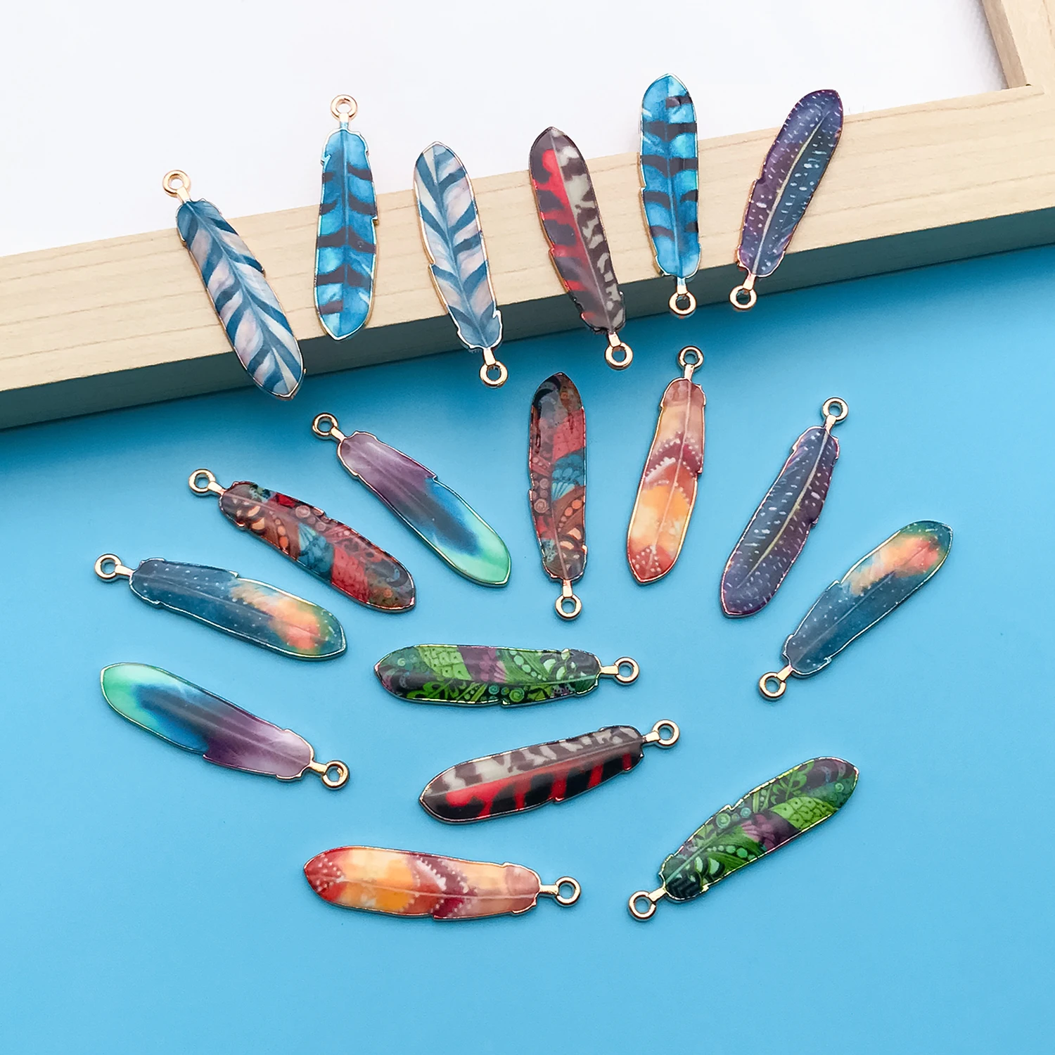 18pcs/lot Enamel Alloy Charms Bohemian Ethnic Style Colorful Feather Pendants For DIY Jewelry Making Findings Crafting Accessory