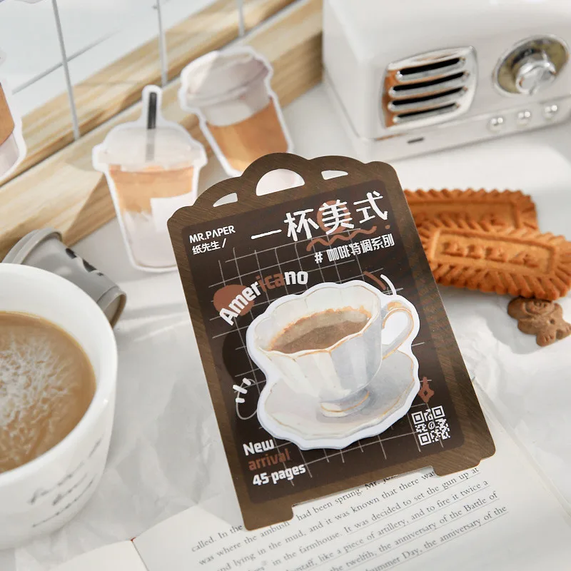 45 Pcs/pack Kawaii Self-Stick Note Pads Coffee Series Sticky Notes Memo Pads for Teacher Students Gifts School Office Supplies