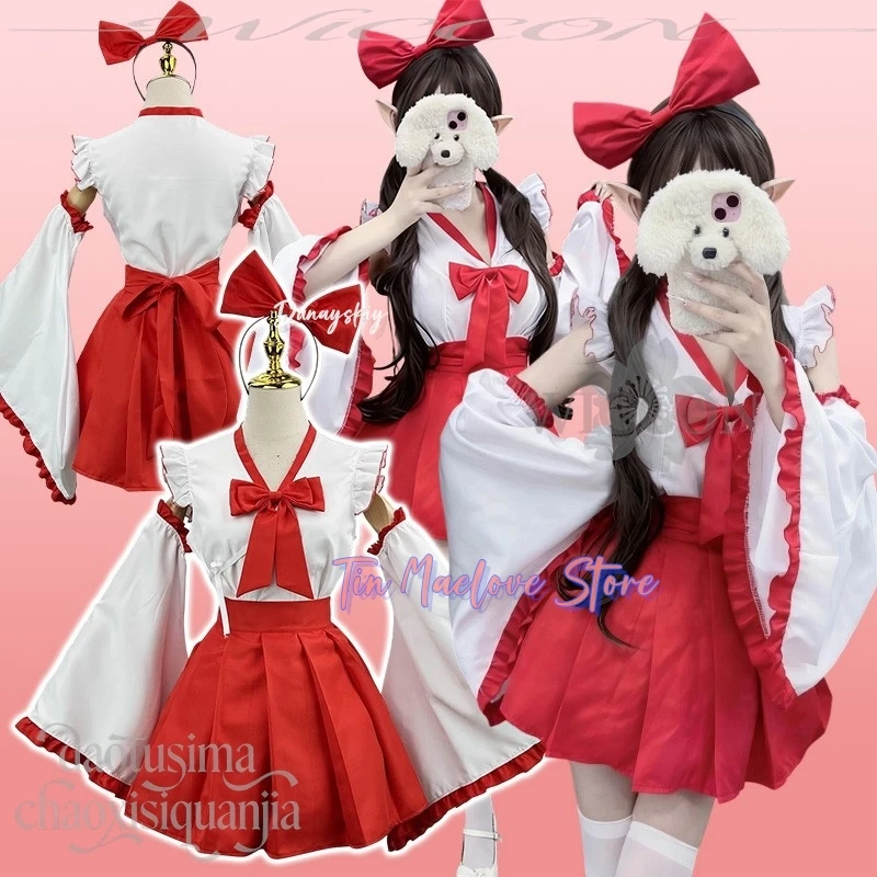

2026 Рождественский оригинальный дизайн Kawaii японский Мико Ведьма красное мини-платье с бантом повязка на голову милая ведьма аниме 코스프레 의상 Хэллоуин Cos