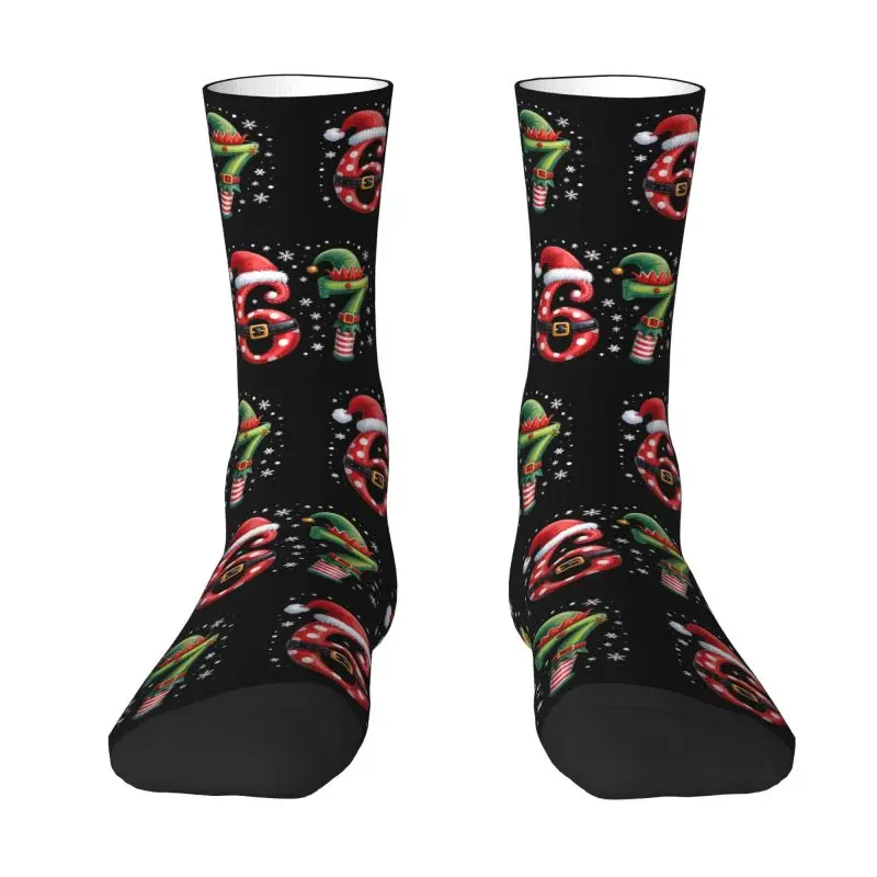 

Custom Funny Mens 67 Six Seven Brainrot Dress Socks Unisex Comfortable Warm 3D Printed Christmas Crew Socks