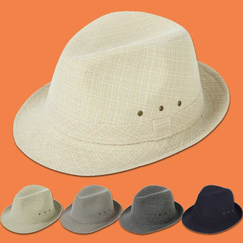 

Men Womens Straw Panama Hat Fedora Trilby Cuban Sun Cap Wide Brim Floral Summer