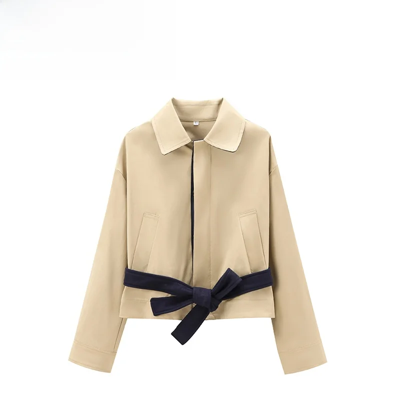 

ZBZA Faionable Color Blo Design Women's Jaet Autumn 2024 Sli Versatile Decorative Belt ort Outerwear Polyester Fiber